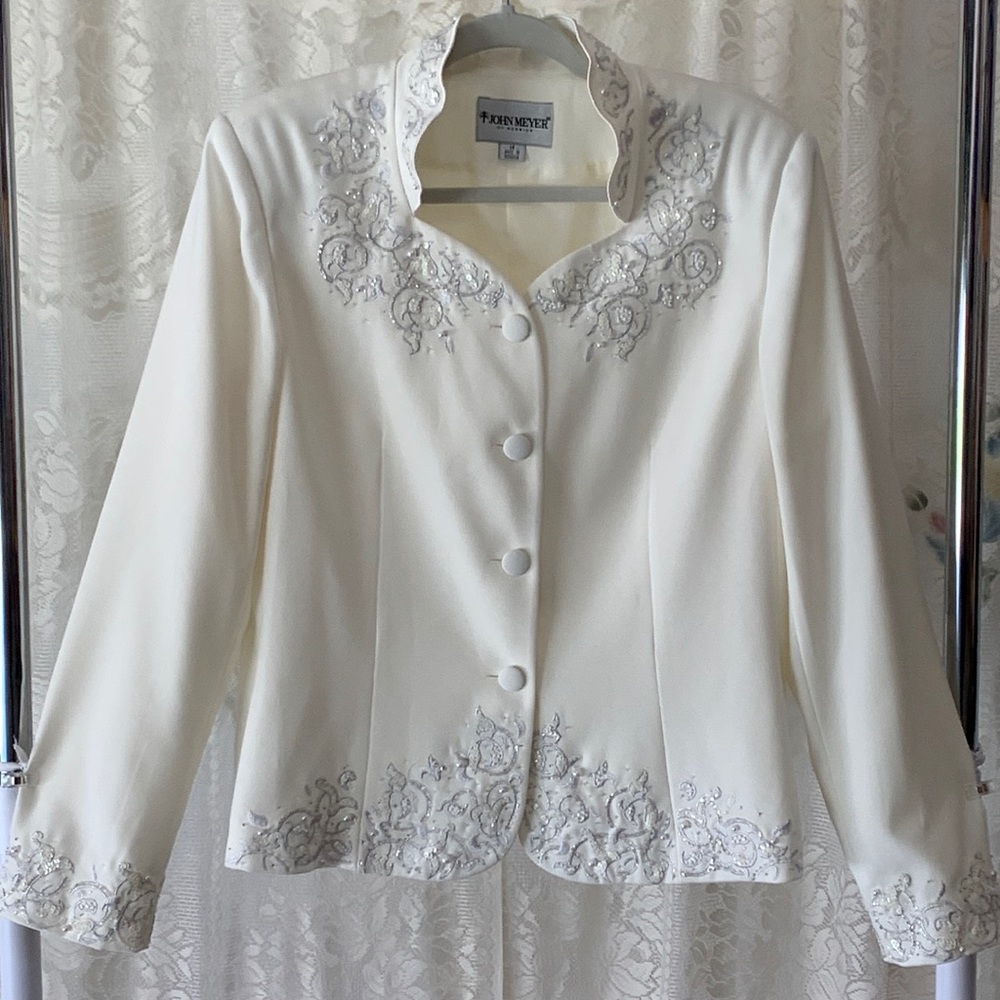 Vintage John Meyer Ivory White Beaded Pearl Embroidered Suit Jacket -Like new